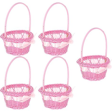 Panier rose tressé avec poignées pour le rangement lot de 5 mini-contenants à fleurs (1/5)