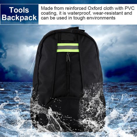 Strapazierfähige Werkzeugtasche aus Oxford-Canvas, Rucksack für Elektriker, Klempner, Reparaturarbeiter, schwarz. (1/5)