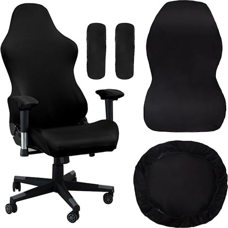 Housse de chaise gaming avec accoudoirs, noire, extensible et lavable, pour chaise gaming, chaise de bureau et chaise pivotante. (1/5)