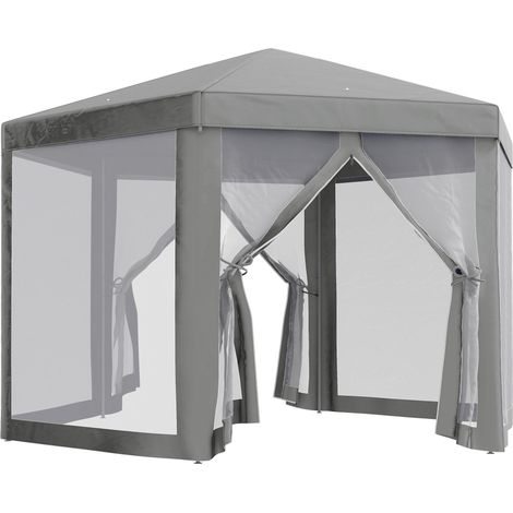 Tonnelle barnum tente de réception hexagonale style cosy métal polyester gris, adapté pour l'extérieur (1/5)