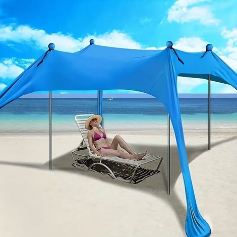 Auvent de plage, tente de plage, ombrage Pop-Up, abri solaire Portable, installation facile-200x160x150cm-bleu (1/5)