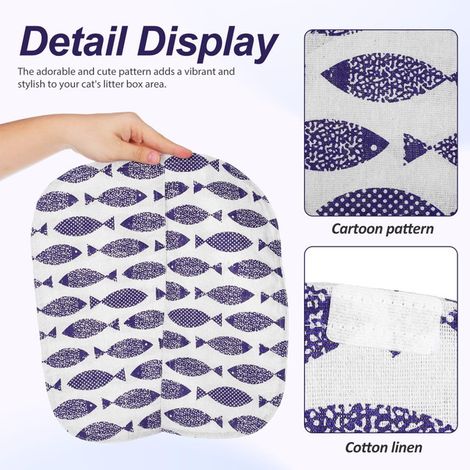 Rideau de Porte pour Maison de Toilette Chat Cache Litière en Coton et Lin Motif Poisson Rideau de Remplacement Occultant pour Bac à Litière Fermé