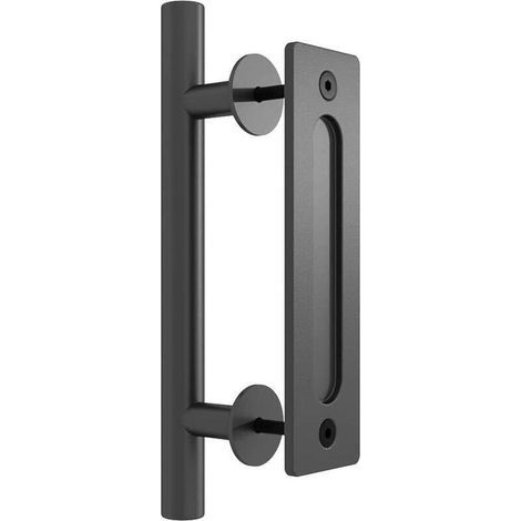 Poignée de porte coulissante rétro en acier inoxydable noir, 30 cm (11 pouces), pour portes en bois Lot complet avec vis et accessoires de montage (1/5)