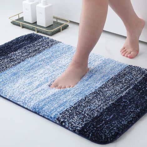 Tapis de salle de bain en microfibre, tapis de salle de bain épais en peluche, tapis de bain sec lavable en machine pour salle de bain, baignoire et douche, 50,8 x 81,3 cm, bleu (1/5)
