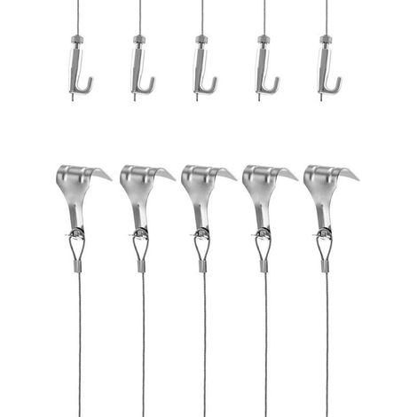Kit Accrochage de Cadre Photo et Miroir, Fil Suspension en Acier Inoxydable Φ1.5mm x 2m avec Crochet Réglable et Crochets de Rail, Charge 40KG, 5 Pcs (1/4)