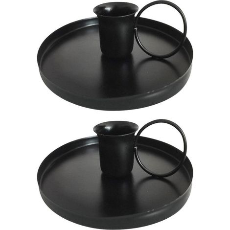 Allecto Plus – Set mit 2 Retro-Kerzenhaltern aus Metall für Kegelkerzen im schwarzen Design mit einzelnen Köpfen (1/5)