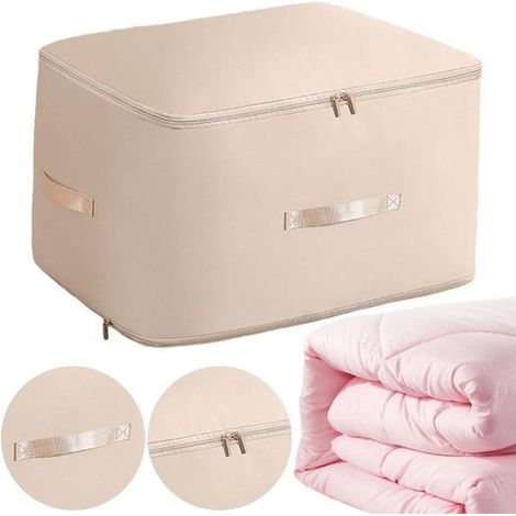Scatole portaoggetti autocomprimibili - Grandi organizer cubici antipolvere/antiumidità per trapunte e coperte (54x42x30 cm) - Albicocca (1/5)