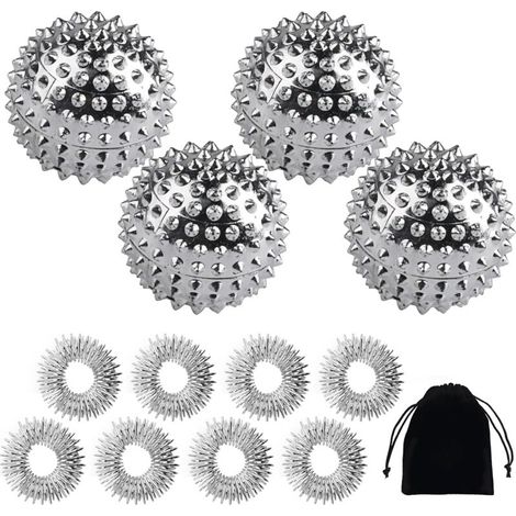 4 magnetische Akupressurbälle und 8 Massageringe, ABS-Massageball, strukturierte Bälle zur Stresslinderung (1/4)
