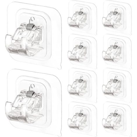 10 supports de tringle à rideaux auto-adhésifs. Installation sans perçage. Réglables. Sans clous. Pour salle de bain, cuisine et hôtel. (1/5)