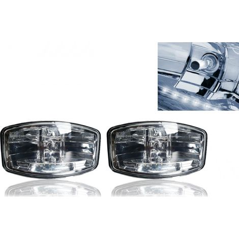 2er-Set Halogen-Scheinwerfer, 265 mm x 161 mm, 12 V / 24 V, H7-Lampe + 6 LEDs, für Lkw, Traktor, Bagger, landwirtschaftliche Fah