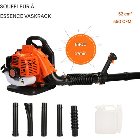 WILITTO Souffleur de Feuilles Thermique à Dos 52cm³ - Moteur 2 Temps 1,25kW, Débit d'Air 550 CFM, Harnais Ergonomique, Multifonction pour Nettoyage de Feuilles, Neige et Chantier, Orange