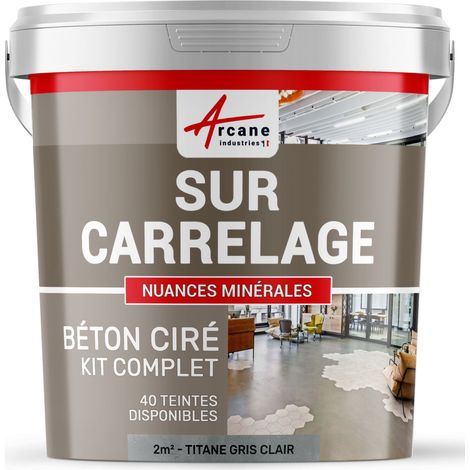 Béton ciré sur carrelage, cuisine, salle de bain, mural, sol, plan de travail, revêtement décoratif douche en kit - 2 m² (en 2 couches) Titane Gris Clair - ARCANE INDUSTRIES