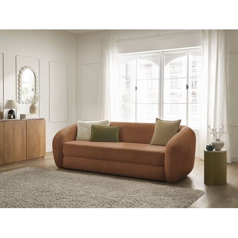 BOBOCHIC - Canapé droit convertible déplimousse NEYO tissu texturé   Orange (1/5)
