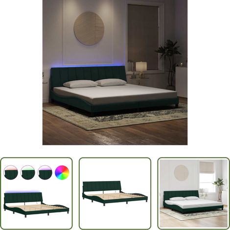 LED-Leuchten - Bettgestell mit LED ohne Matratze "Hanko" Dunkelgrün 200x200 cm Samt (1/5)