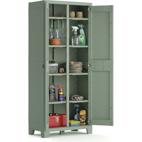 Dmora - Armadio da esterno Sarezzo, Mobile outdoor, Mobiletto giardino multiuso, Made in Italy, 80x44 h182 cm, Grigio e Verde