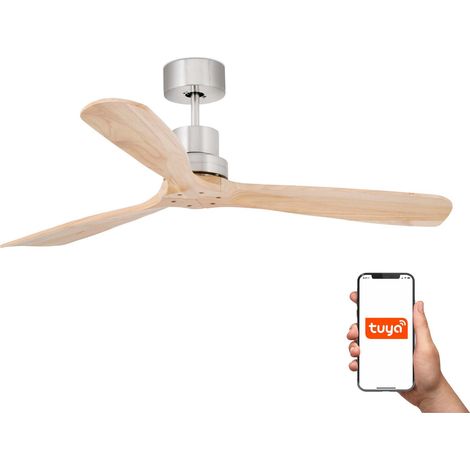 Faro Lantau Grand ventilateur de plafond à 3 pales, nickel satiné, pin, système intelligent Tuya (1/3)