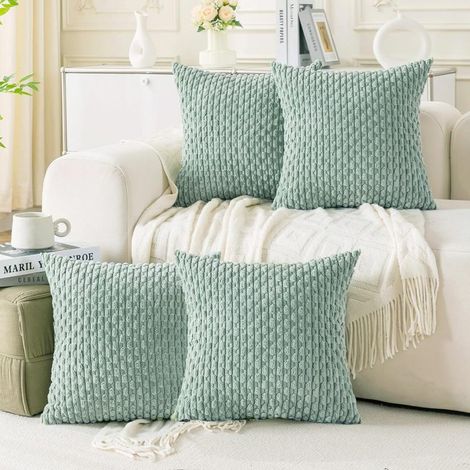 Set di 4 federe decorative color verde acqua chiaro, 40 x 40 cm, in velluto a coste, per letto, divano, soggiorno, morbide e soffici.