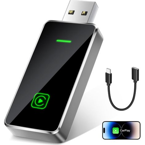 Adaptador inalámbrico CarPlay, convierte el cable original en un adaptador inalámbrico CarPlay, Plug & Play para iOS 10+ y autos 2019+, control de voz inteligente, color negro (1/5)