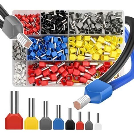 Confezione da 750 puntalini doppi da 0,5 a 10 mm², puntalini per cavi a doppia estremità (da 0,5 a 10 mm²), con scatola di derivazione isolata, set di puntalini per il collegamento dei cavi. (1/5)