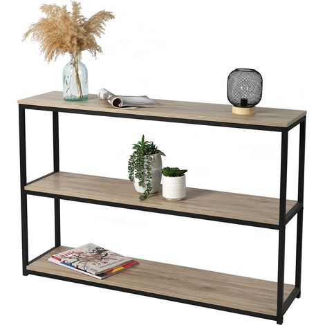 Biblioteca a 3 livelli collezione RANONG – Stile industriale, colore rovere e nero (1/2)