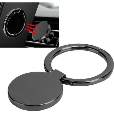 Support pour anneau de téléphone - - Métal - Rotation 360° - Noir brillant - Léger 12g (1/4)