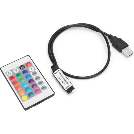 Bande lumineuse LED RGB 24 touches 5-24V avec télécommande sans fil, USB 6A, contrôleur IR (0,5 m)