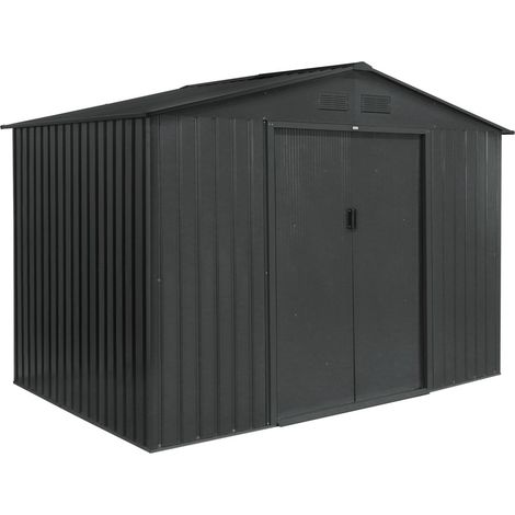 Metal garden shed 5.29m² with anchoring kit Anthracite 277x194x203 cm - Ferrain