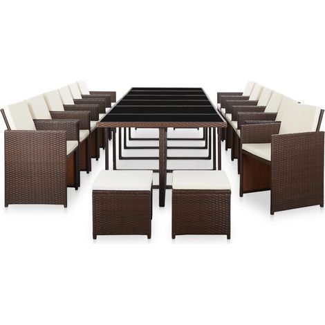 Salon de jardin avec coussins 17 pcs Contemporain, Ensemble repas de jardin, Résine tressée Marron OIB9472E (1/5)