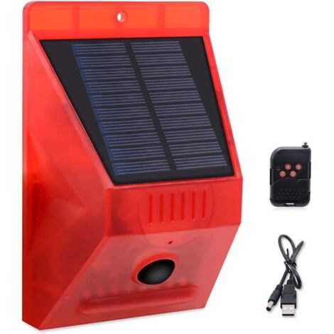Lampe d'alarme solaire ChunHee avec télécommande, détection de mouvement, sirène de sécurité extérieure, son 129 dB, étanchéité IP65 (1/5)