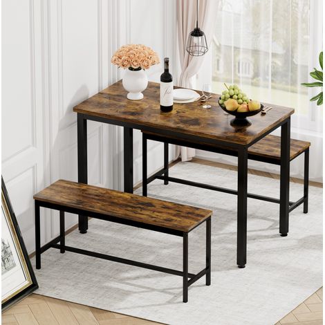 Set tavolo da pranzo con tavolo alto e 2 panche, 110 x 60 x 75 cm, marrone rustico e nero HAVRYA (1/5)