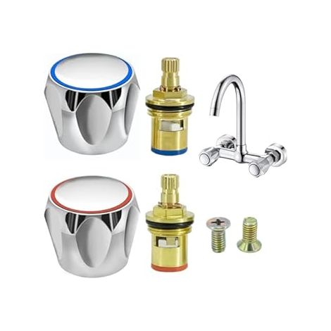 4 Piezas Cabezal de Disco Cerámico Cartuchos 20 Dientes, 1/2" Cartuchos Cerámicos de Latón para Grifería, Cabezal de Grifo Disco Cerámico para Baño y Cocina Frío/Caliente. (1/4)