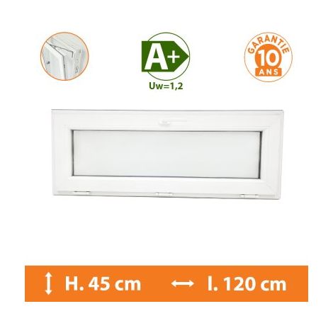 Direct Fenêtres – Fenêtre PVC abattant blanc 120x45 cm – Double vitrage 4/16/4 – Isolation thermique A+ – Crémone sécurité 5 points