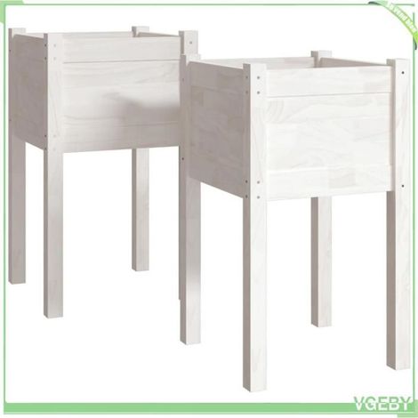 Jardinières d'extérieur - FAFEICY - 810792 - Bois de pin massif - Blanc mat - 40x40x70 cm (lot de 2) (1/5)