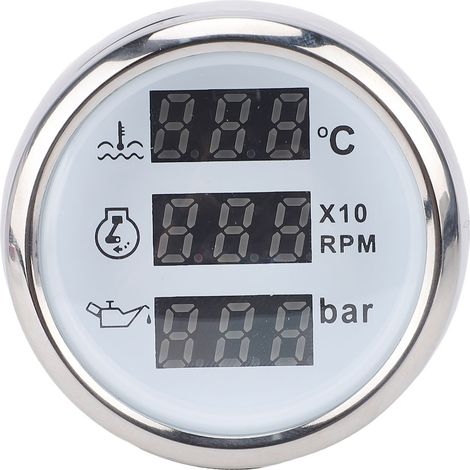 52-mm-Anzeige für Wassertemperatur, Öldruck und Geschwindigkeit mit 3-in-1-Digitaldisplay mit Hintergrundbeleuchtung für Boote, Schiffe, LKWs und Wohnmobile weißes Zifferblatt und silberne Abdeckung (1/5)