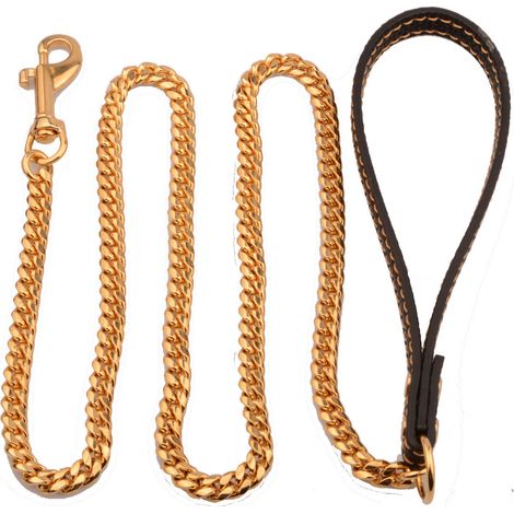 BEBUSINGOTO 10 mm Hundeleine aus Metall, Hundekette mit gepolstertem Griff für mittelgroße Hunde, Haustierleine, Gold (1/5)