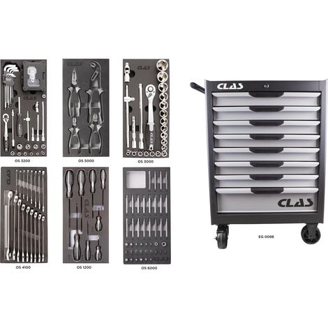 Servante 8 tiroirs + 154 outilsServante d'atelier 9 tiroirs 400Kg L.688 x l.459 x H.1035mm avec 154 outils - EG 9154 - CLAS Equipements