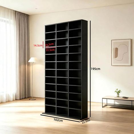 Estantería multimedia moderna, estantería clásica independiente, torre de almacenamiento funcional para dispositivos multimedia y decoración, estante para CD y DVD. (1/5)