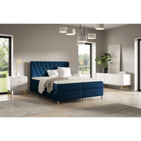 Boxspringbett Schlafzimmerbett ESPEN 200x220cm in Stoff Fresh Dunkelblau (1/2)