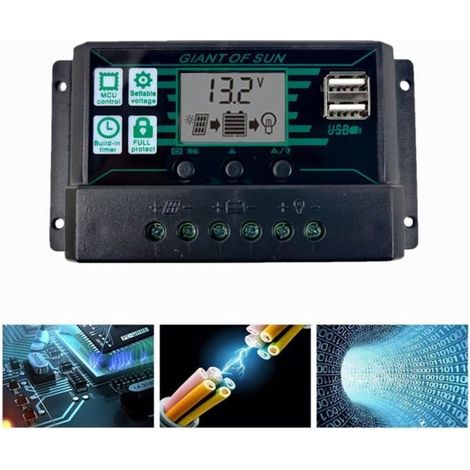 Panneau Solaire Kit complet-Haute efficacité-Double USB-Longue durée de vie-Contrôleur 10A