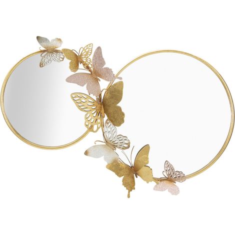 Specchio da parete Double Farfalle Pink con doppia cornice e farfalle