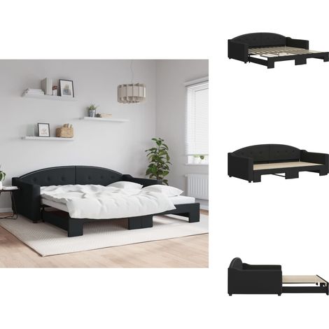 Lit de jour avec gigogne sans matelas noir 100x200 cm - Canapé Convertible - Lit Deux Places - Meuble Multifonction - Literie - Espace Compact (1/5)