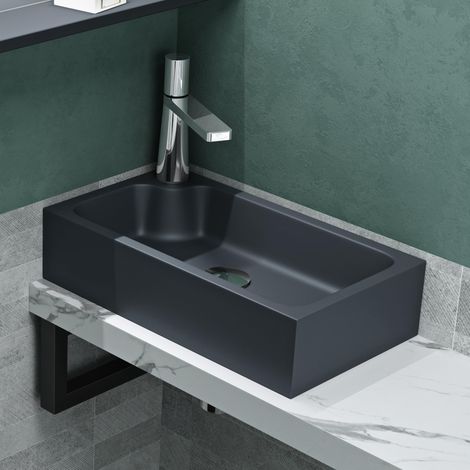 Mai & Mai Lavabo da Appoggio 46x26x11cm, Lavandino Bagno Rettangolare Lavandino da Minerale Fuso Antracite Opaco Vasca a Destra Colossum101