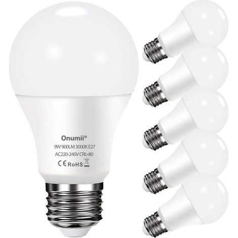 Ampoule LED E27 9W 900LM équivalent à une ampoule de 60W, blanc froid 6000K, culot à vis Edison A60 E27, 220-240V - paquet de 6MHZB (1/4)