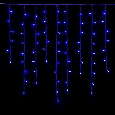 ETTROIT 200 LED-Lichtervorhang, 5 m, blaues Licht, weißes Kabel, IP65, ausziehbar, Blitzeffekt, mit Aufhängedrähten in abwechselnden Längen (30-70-40-60 cm) für einen Kaskadeneffekt