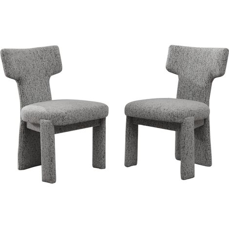 Lot de 2 fauteuils d'appoint modernes en chenille avec pieds en bois, sans accoudoirs, pour séjour et salle à manger, blanc et noir (1/5)