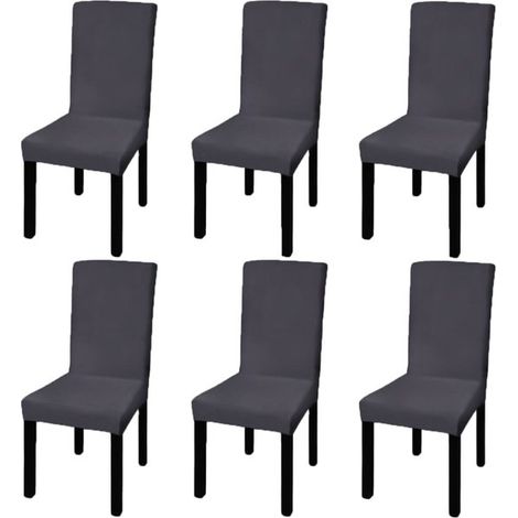 Lot de 6 housses de chaise extensibles, universelles pour salle à manger, infroissables et lavables, 160 g/m², gris anthracite, pour intérieur et fêtes (1/5)
