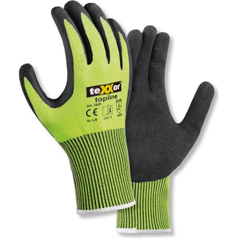 teXXor® Schnittschutz-Strickhandschuhe BESANDETE NITRILBESCHICHTUNG, Gelb/Schwarz (1/4)