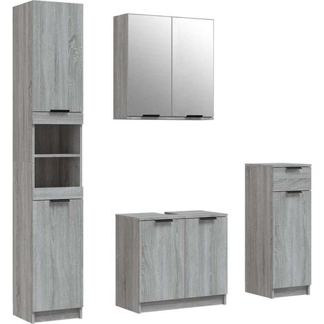 Maison Exclusive - 4-tlg. Badmöbel-Set Grau Sonoma Holzwerkstoff (1/5)