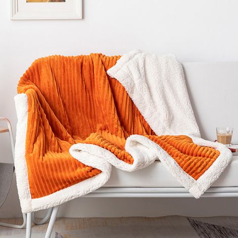 1 Couverture polaire, motif rayé, microfibre douce, réversible, pour lit et canapé, 130x160 cm (1/5)