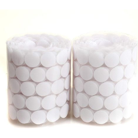1000 tondini Velcro adesivo bianco (500 coppie) diametro 10 mm, 1 cm, lato con gancetti e lato con asole da attaccare Packaging - 1000 tondini bianchi (500 coppie)